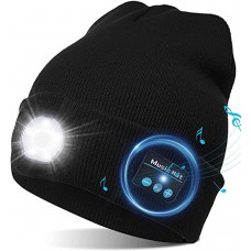 Bluetooth Beanie, LED Beanie Hat with Light, Gifts for Men&amp;Women Headlamp Headphone Beanie USB Rechargeable Lighted Cap with Stereo Speakers &amp; MIC Unique Tech Gifts for Men Dads Women Boys and Girls